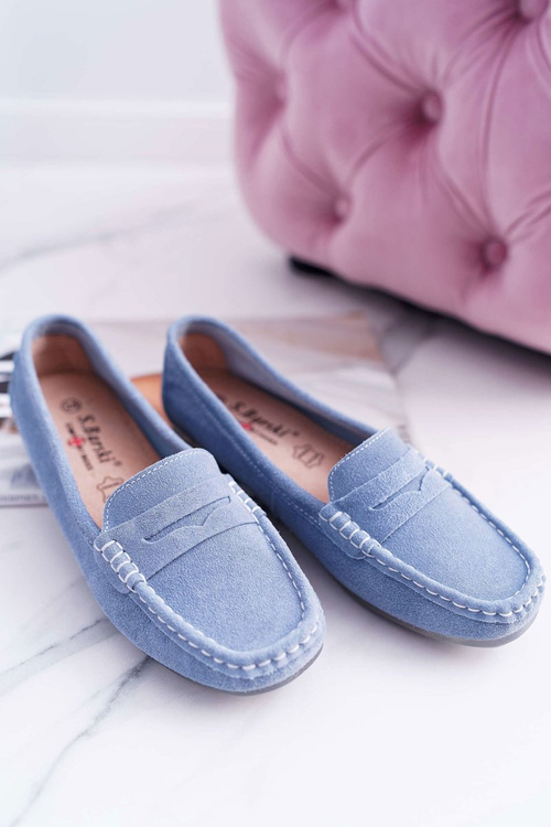 Women's Suede Leather Moccasins Blue Tenzion