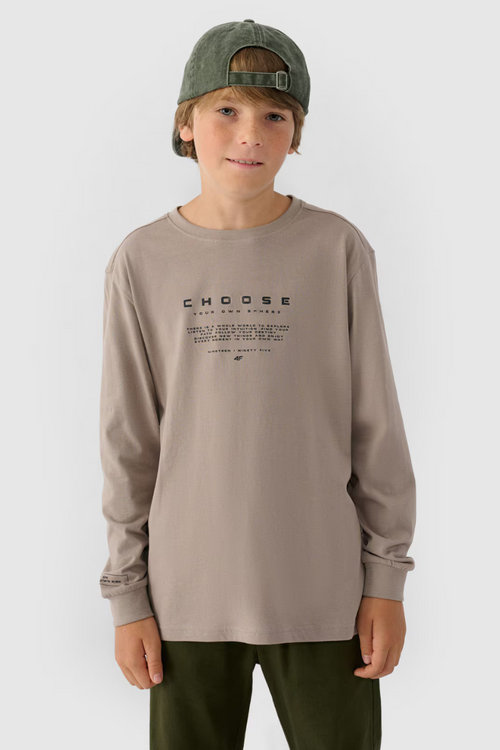 Long Sleeve T-Shirt For Boy With Print Regular 4F 4FJWAW24TLONM294-26S Grey