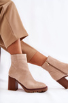 Women's Suede Boots On A Heel With A Zipper Beige Odette
