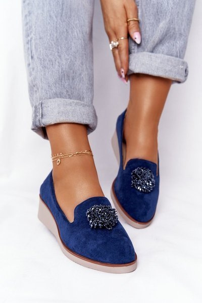 Elegant Wedge Shoes Vinceza 10580 Suede Navy Blue