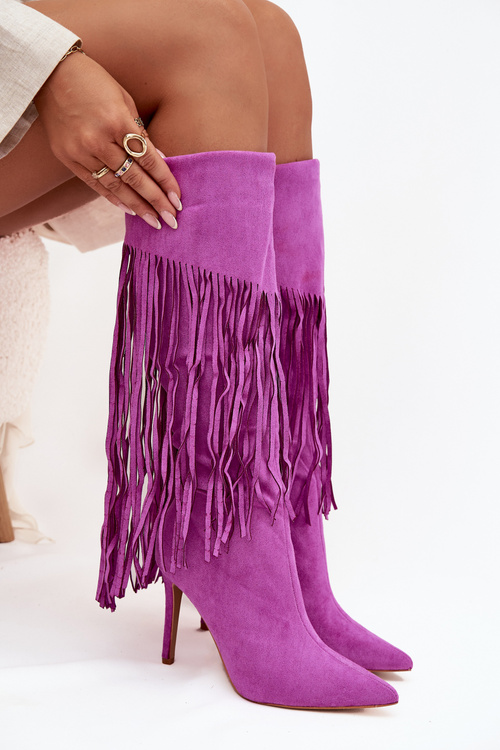 Women's High Heel Boots with Fringes Purple Isalune