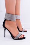 Lu Boo Heeled Women's Sandals With Zircons Velcro Black Show