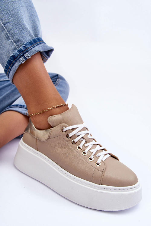 Women's Leather Platform Sport Shoes Beige Lemar 10150