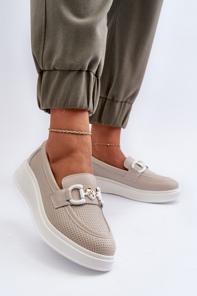 Beige Women's Leather Platform Moccasins S.Barski LR720