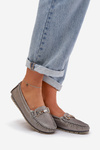 Glitter Flat Moccasins Made Of Natural Leather D&A LR51-546 Silver