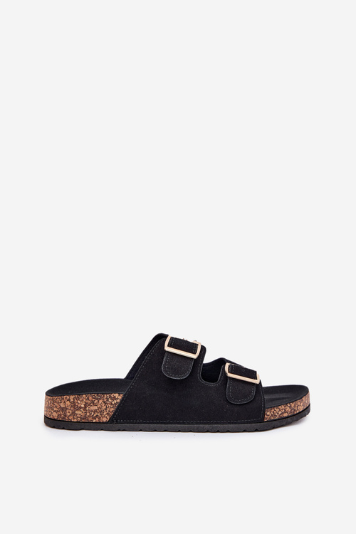 Women's Sandals With Golden Buckles And Stitching Black Lunera