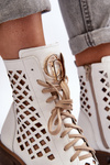 Botki Skórzane Ażurowe Na Suwak Białe Zazoo 2695
