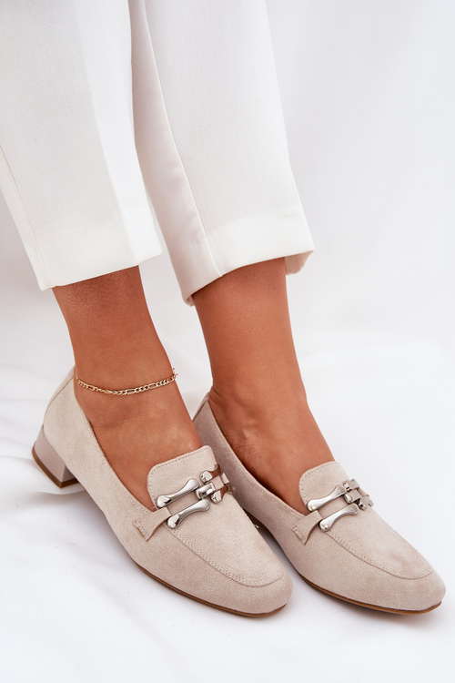 Moccasins With Decoration On Delicate Heel Eco Suede Light Beige Pillitha
