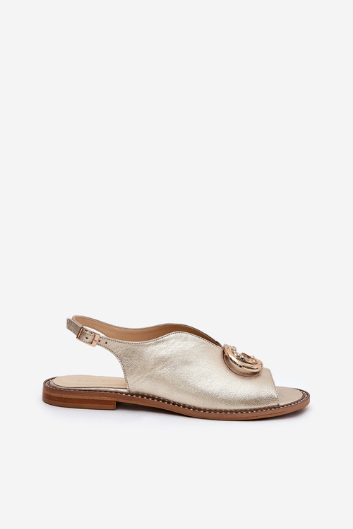 Leather Sandals With Flat Heel And Decoration Laura Messi 2865 Gold