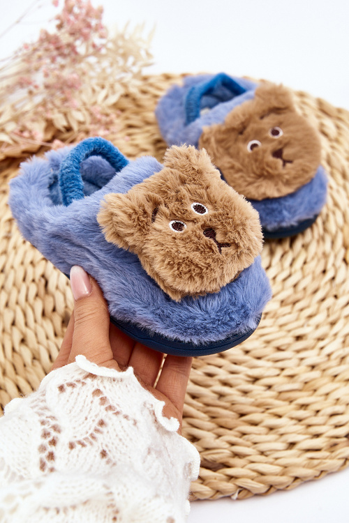 Children's Fur Slippers with Teddy Bear Blue Dicera