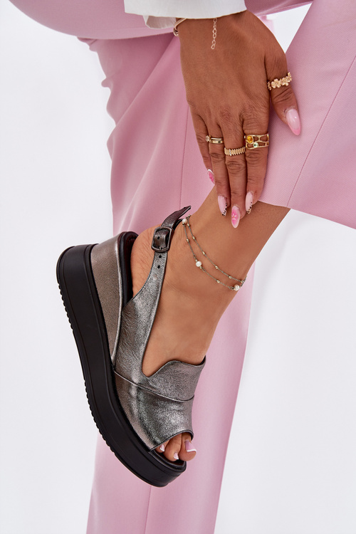 Womens Leather Wedge Sandals Artiker 54C0402 Graphite