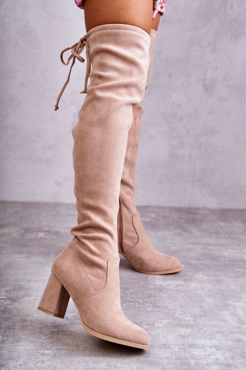 Classic Suede Thigh High Boots Beige Clarissa 