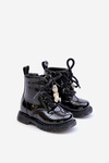 Warm Patent Leather Kids Boots With Bear And Zipper Black Enchanta