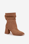 Ankle boots made of natural suede lined with a heel with gathering Zazoo 4216 beige
