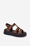 Ladies Platform Sandals With Gold Detail Leopard Fevire