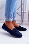 Sergio Leone Women's Suede Moccasins Navy Blue Winted