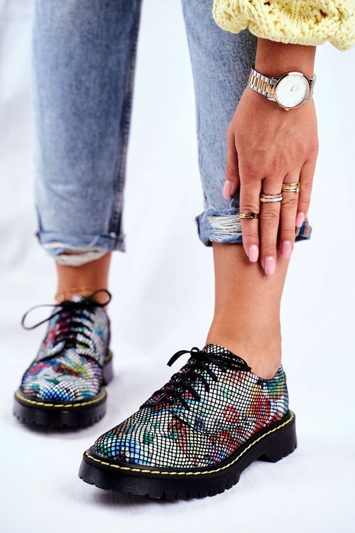 Damskie Półbuty Oxfordy Kwiaty Skórzane Maciejka 04087-43