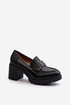 Women's shoes on chunky heel with ornament Black Ranunca