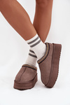 Low suede snow boots for women with embroidery on platform Vinceza 97960 Brown