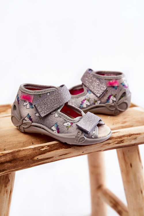 Sandals With Velcro Unicorn Befado 342P044 Grey