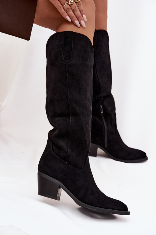 Women's Cowboy Boots With Heel Made Of Eco Suede Black Esmira