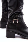 Women's Black Knee High Flat Heel Boots Bafiske