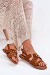 Women's Flat Sandals With Golden Studs Camel Zanira