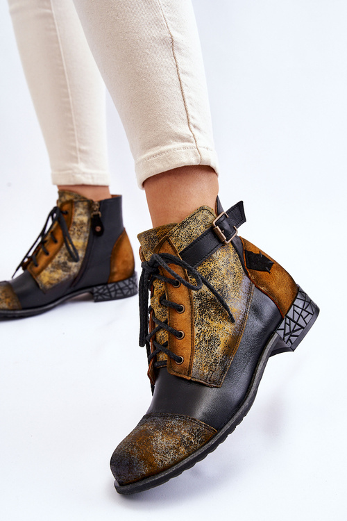 Botki Trzewiki Damskie Skórzane Żółto-Czarne Maciejka 05077-07