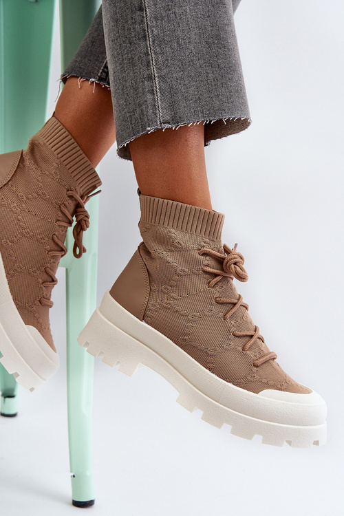 Women's Sock-Like Slip-On Boots Brown Solime