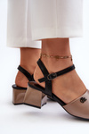 Elegant Women's Sandals in Beige Eco Leather on Block Heel Vattima