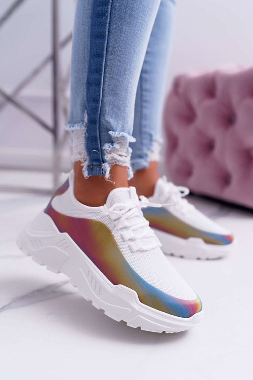 Sporty Women's Shoes Thick Soles Holographic White Party Up