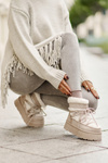 Platform Snow Boots With Lacing Light Beige Izathiel