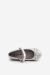 Shiny Children's Ballerina Flats with Bow on Velcro Silver Fiorelle