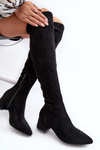 Women's Knee-High Boots On Low Heel Black Maidna
