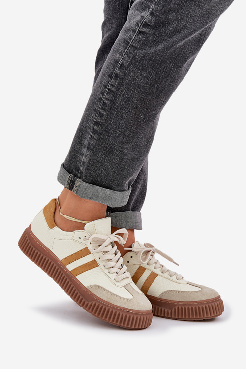 Damskie Sneakersy Skórzane Platforma Beżowe Zazoo N1068S6