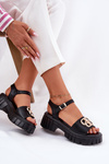 Women's Leather Sandals With Gold Detail Vinceza 79541 Black