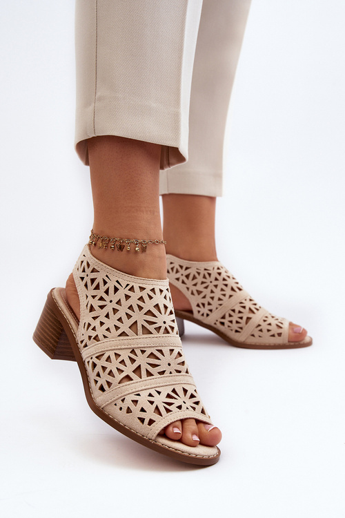 Beige Openwork Sandals with Heels Serapina