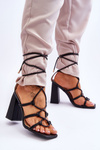 Leather Tied Heeled Sandals Black Amare