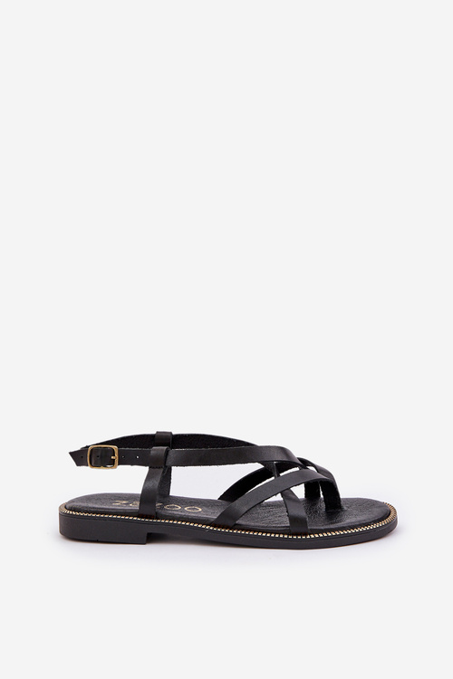 Sandały Płaskie Damskie Skóra Naturalna Przeplatające Się Paski Czarne Zazoo 40429