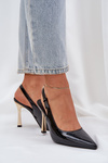 Lacquered High Heels With Open Heel And Pointed Toes Black Rivori