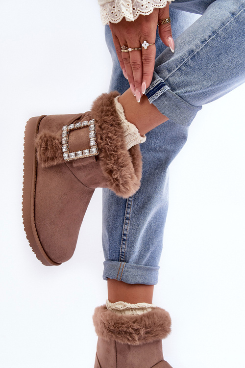 Faux Fur-Lined Clasp Snow Boots Dark Beige Dulca