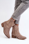 Suede Cowboy Boots with Low Heel Zazoo 3329 Cappucino