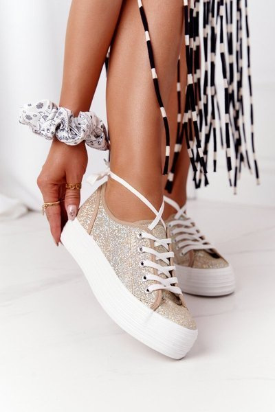 Glitter Sneakers On A Platform Gold Luna