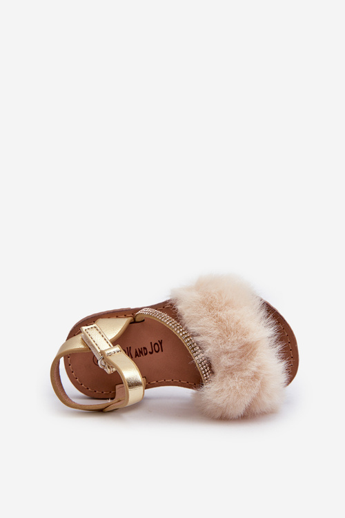 Children's Sandals with Velcro and Faux Fur Gold Rosavere