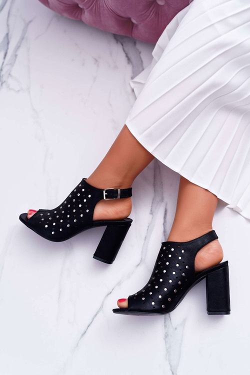 Women's Stiletto Sandals Openwork Rhinestone Black Hendrix