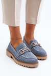 Women's Blue Cutout Moccasins With Embellishment Talesse