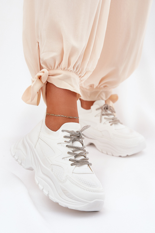 Women's Platform Sneakers With Decorative Lacing White Evalianne