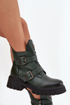 Leather Insulated Women's Boots With Buckles And Decorative Detail Zazoo 60482 Dark Green