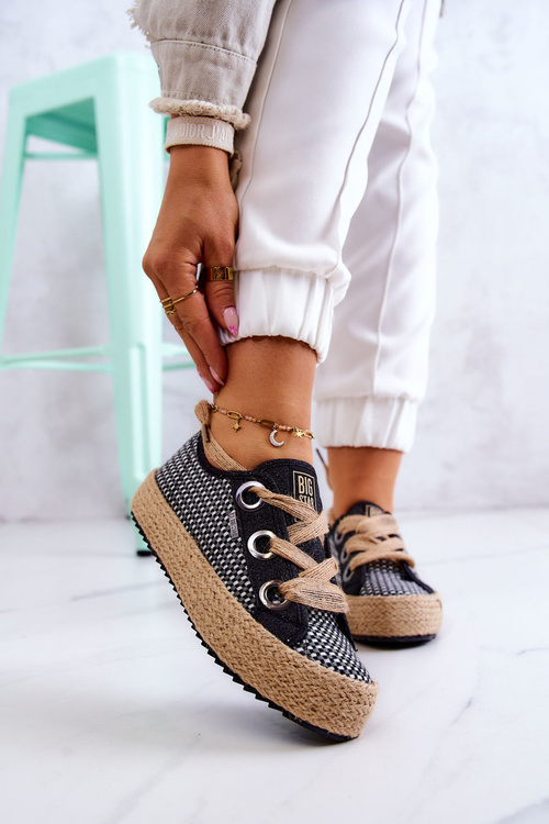 Tenisówki Damskie Modne Plecione Czarne Big Star JJ274393