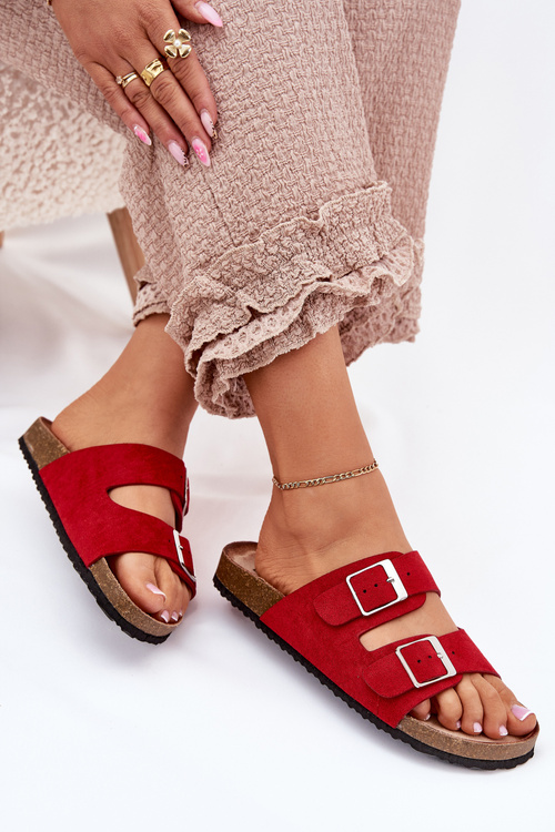 Women's sandals on cork platform with buckles red Evisolla